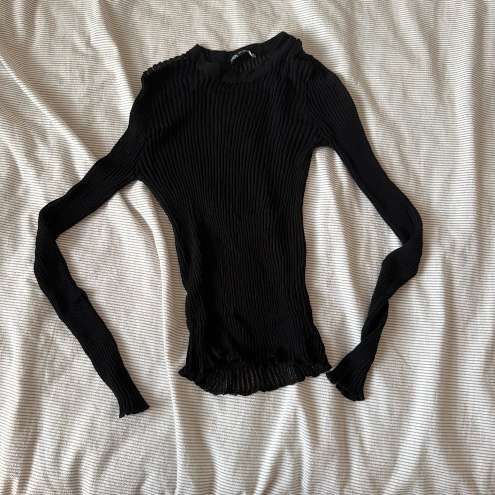 Zara Black Ribbed Long Sleeve Top